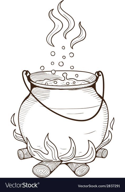 Witch Outline Drawing, Caldron Drawings, Cauldron Tattoo, Halloween Things To Draw, Halloween Line Art, Mushroom Drawing, Flash Tattoo Designs, Adornos Halloween, Cardboard Art