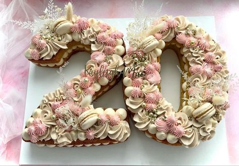 Elegant Number Cake, 26 Cupcake Cake Number, Floral Number Cake Ideas, Monogram Cakes Birthday, Girly Number Cake, Number Cake Flower Design, 22nd Birthday Cakes, 20 Birthday Cake, Number Birthday Cakes