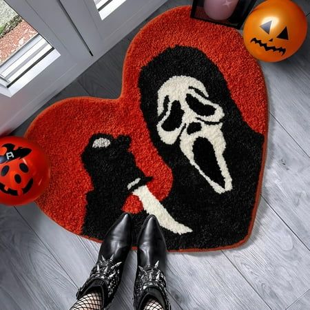 Material: fluff + TPE Color: Black and Red Applicable for: door mat is suitable for bathroom, kitchen, bedroom, front door and back door Product description Size: 65*60cm (26*24inches) A Perfect Scary Gift: This rug is not a great addition to your own Halloween decorations, but also a perfect gift for your Halloween-loving friends. It can also be used as a decoration at a horror-themed party, adding to the spooky atmosphere. Bathroom Rug: Our fleece rug has strong water absorption capabilities, Colorful Goth Home Decor, Horror Car Decor, Spooky Bathroom Ideas, Horror Themed Bathroom, Custom Tufted Rug, Gothic Entrance, Horror Bathroom, Spooky Bathroom, Halloween Rugs