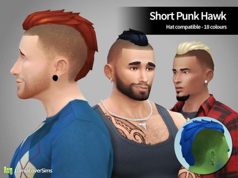 251 Punk Hair Men, Hawk Hairstyle, Sims Love, Short Punk Hair, Sims 4 Couple Poses, Sims 4 Cc Hair, Sims 4 Blog, Hairstyle Short, Pelo Sims