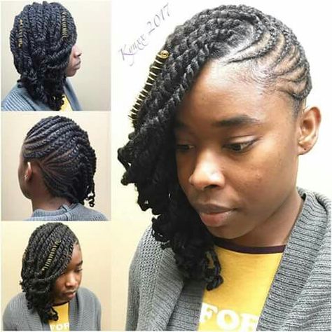 Cute ⭐ Twists Cornrows, Short Hair Twist Styles, Twist Cornrows, Natural Updo, Side Braids, Flat Twist Hairstyles, Lemonade Braids Hairstyles, Black Hair Updo Hairstyles, Flat Twist Updo