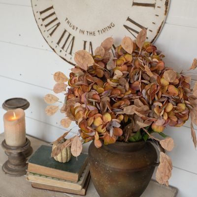 SAGE AND HONEY | Shop Sales Events Antique Farmhouse Fall Vintage Decor, Muted Fall Decor, Fall Hydrangea, Hydrangea Bush, Window Wall Decor, Honey Shop, Rustic Window, Faux Hydrangea, Fall Florals