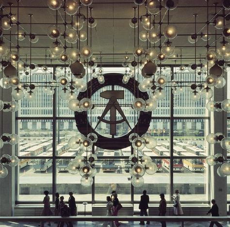 The interior of the Palast der Republik, the seat of DDR-Volkskammer, East Berlin, East Germany, 1979, photograph by Gerhard Kiesling. Berlin Photos, Berlin Berlin, West Berlin, East Berlin, German History, Berlin Wall, Propaganda Posters, East Germany, Berlin Germany