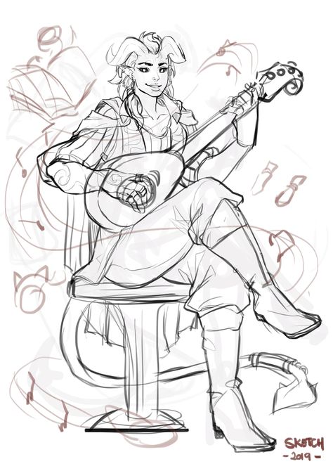 Bard Pose Reference Drawing, D&d Illustration, Saytr Bard Dnd, Bard Reference, Bards Dnd, Bard Poses Reference, Lute Drawing Dnd, Cooking Drawing Reference, Tiefling Reference