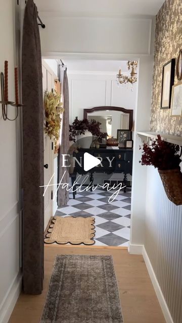 Megan Goedde | DIY & Home on Instagram: "Finally done with this hallway!! 🥹🥹 I love it so much! You can comment HALLWAY below to receive a DM with the link to shop this post on my LTK ⬇ https://liketk.it/4SJP4 #ltkvideo 

Here are details I couldn’t link: 
-Wallpaper is from @wall.blush and it’s the “Burnett” style (MEGANK40 gets you 40% off!) 
-Beadboard & shelf are @sherwinwilliams Tony Taupe in Satin finish 
-Wall color is PPG Tundra Frost" Beadboard Shelf, Tony Taupe, Wall Blush, Hallway Makeover, Wall Color, I Love It, Satin Finish, Love It, Hallway