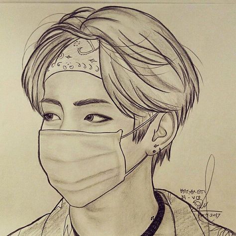 BTS - V (KIM TAEHYUNG) Emoji Drawing, Girl Drawing Sketches, Cool Pencil Drawings, Art Drawings Sketches Pencil, Jimin Fanart, Kpop Drawings, Character Sketches, Art Drawings Sketches Creative, Bts Drawings