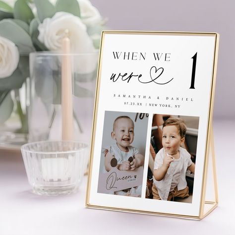 This Photo Table Numbers is a digital editable template, using Templett.com. Edit right in your web browser. It features an elegant typography and Minimalist style. Such a stylish Childhood Ages Table Numbers template will be the perfect touch for your Wedding, Rehearsal dinner, Reception Dinner, Engagement party, Vow Renewal, Bridal Shower, Bachelorette Party or other event. You will receive an access link within minutes after purchase to your email. Make your edits (wording, font, background c Table Numbers With Couple Pictures, Wedding Table Number Photos, When We Were One Table Numbers, Table Numbers With Pictures, Elegant Wedding Table Numbers, Elegant Table Numbers, Table Numbers Wedding Elegant, Photo Table Numbers, Table Number Signs