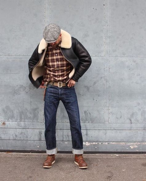 Herren Style, Moda Denim, Mens Attire, Wing Shoes, Red Wing Shoes, Rugged Style, Rockabilly Fashion, Red Wing, Flight Jacket