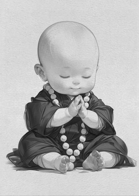 Baby Buddha Drawing, Cute Buddha Drawing, Charcole Drawings, Wolf Children Ame, Angel Sketch, Buddha Drawing, Wolf Children, Baby Buddha, Buddha Artwork