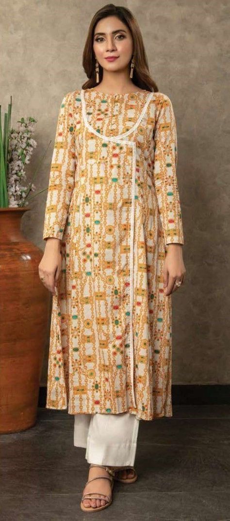 Angrakha Style Frock Pakistani, Angrakha Style Frock, Angrakha Frock, Angrakha Style Dresses, Angrakha Dress, Angrakha Style, Kameez Designs, Frock Fashion, Simple Gowns