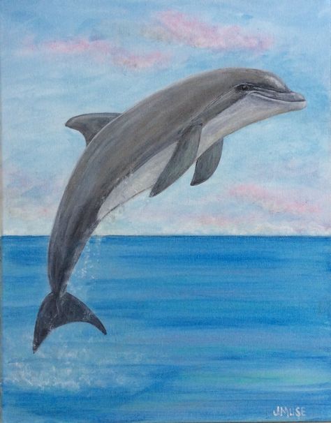 Dolphin Painting Easy, Dolphin Art Painting, Dolphin Acrylic Painting, Painting Dolphins, Dolphin Drawing, Dolphin Painting, Sea Drawing, Sea Creatures Art, Watercolor Paintings Of Animals