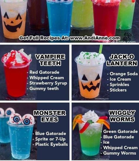 Halloween Lemonade, Eye Worm, Halloween Names, Strawberry Syrup, Gummy Worms, Orange Soda, Trunk Or Treat, Lemonade Stand, Cute Halloween