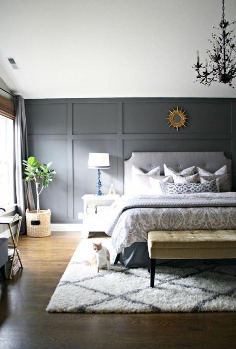 Small master bedroom? Here’s how to make the most of it what if we used white paneling behind our bed. #interiorbedroom Kids Bedroom Remodel, Small Bedroom Remodel, Feature Wall Bedroom, Small Apartment Bedrooms, Holiday Bedroom, Bedroom Remodel, Bedroom Accent, Accent Wall Bedroom, Small Bedroom Decor