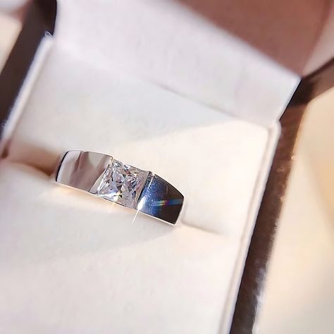 Luxury Square Cut Men's Engagement Ring, Luxury White Solitaire Men's Ring, Luxury Engagement Men's Square Cut Ring, Luxury White Gold Solitaire Men's Ring, Luxury Men's Platinum Ring With Single Cut Diamonds, Platinum Rings For Men, Solitaire Wedding Band, Flower Halo Engagement Ring, Mens Turquoise Rings