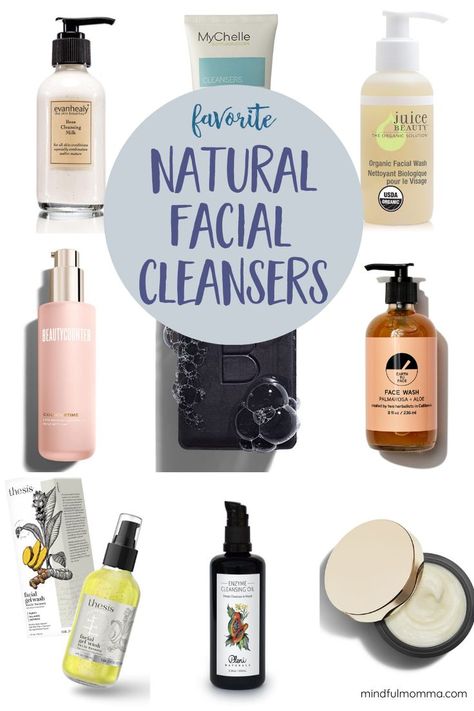 Round up of natural facial cleansers from trusted brands - including foaming cleansers, creamy cleansers, cleansing oils, cleansing balms, exfoliating cleansers, cleansing bars and DIY facial cleansers. | #cleansing #skincare #naturalbeauty #beautyproducts  via @mindfulmomma Clean Facial Cleanser, Best Gentle Face Cleanser, Cleansing Skincare, Cleansing Bars, Diy Facial Cleanser, Homemade Facial Cleanser, Facial Routine, Cleaner Living, Natural Facial Cleanser