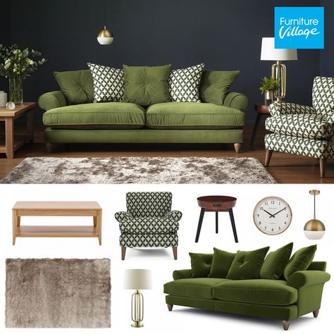 Get the look from our Bronwyn lifestyle photography - Modern Moss Green Velvet Pillow Back Sofa Olive Sofa, Hague Blue, Conservatory Design, Furniture Village, Green Velvet Sofa, Green Sofa, Stylish Sofa, Contemporary Sofa, Velvet Sofa