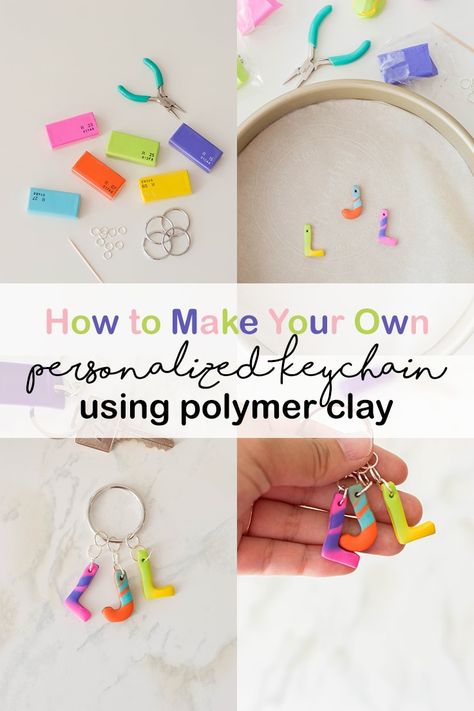 This DIY project for a cute personalized keychain is the perfect gift idea for your loved one. What's great is that you can choose the colors to make it completely your own! #kenarry #ideasforthehome #polymerclay #kidscrafts Diy Keychain With Clay, Modeling Clay Keychains, Keychain Using Clay, Modelling Clay Keychain, Kids Make Key Chain, Kids Crafts Jewelry, Clay Projects For Kids, Clay Owl, School Kids Crafts