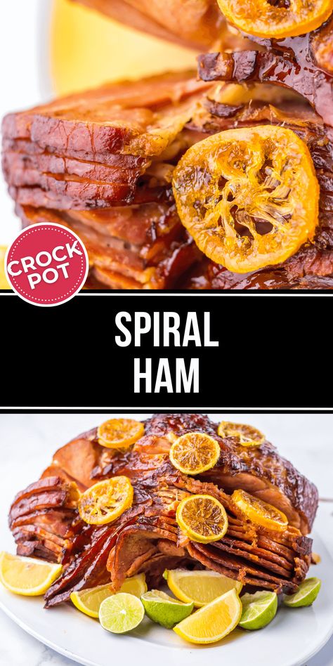 Spiral Ham in Crock Pot is the perfect ham for every holiday. It's easy to make and has a delicious sticky glaze. Ham In Crock Pot, Spiral Ham Crockpot, Perfect Ham, Orange Glazed Ham, Ham Recipes Crockpot, Slow Cooker Ham Recipes, Holiday Ham Recipes, Crockpot Christmas, Spiral Sliced Ham