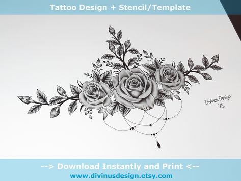 <3 Black and Gray Colored Roses Sternum Tattoo and Stencil/Template - Instant Digital Download <3 #art #drawing #redroses #flowers #underboobtattoo #sternumtattoo #lowerbreasttattoo #rosesternumtattoo #redrosestattoo #womentattoo #sexy #tattoo #beautiful #tattoostencil Rose Sternum Tattoo, Sternum Tattoo Design, Gray Roses, Underboob Tattoo Designs, Colored Roses, Muster Tattoos, Roses Tattoo, Inspiration Tattoos, Chest Tattoos For Women