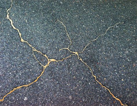 rachel sussman uses gold to 'repair' cracked sidewalks in homage to japanese 'kintsukuroi' art Gold Concrete, Day Of Peace, International Day Of Peace, Traditional Japanese Art, Floor Art, Polished Concrete, International Day, Floor Design, Concrete Floors