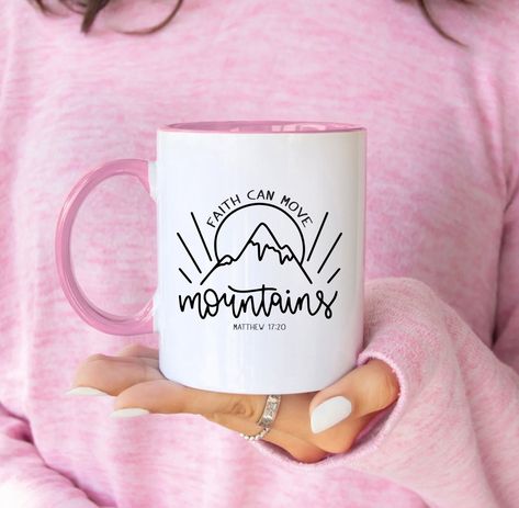 Christian Cups, Christian Mug, Christian Coffee Mug, Mountain Coffee Mug, Bible Verse Cups Coffee Mugs, Matthew 17 20, Move Mountains, Eye Catching Colors, Mug Cup