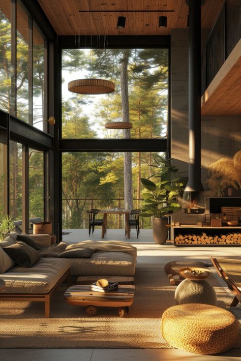 Wisconsin Cabin Building Trends: From Cozy to Contemporary Wisconsin Cabin, Modern Cabin Interior, Cabin Building, Red Cabin, Contemporary Cabin, Building A Cabin, Small House Interior, Contemporary Light Fixtures, Cottage In The Woods