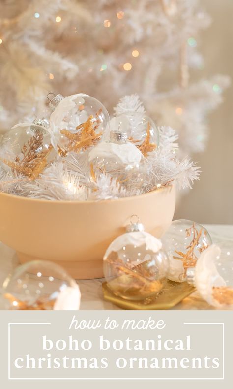 Diy Boho Christmas Decor, Diy Boho Christmas, Clear Ornament Balls, Pretty Ornaments, Modern Ornaments, Neutral Holiday Decor, Fluffy Snow, Tree Faux, Boho Christmas Decor