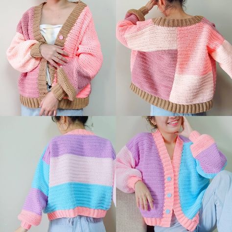 Colorblock Cardigan Written Crochet Pattern - Sunshines and Crafts's Ko-fi Shop - Ko-fi ❤️ Where creators get support from fans through donations, memberships, shop sales and more! The original 'Buy Me a Coffee' Page. Jaket Crochet, Modern Haken, Knitting Clothes, Instagram Pattern, Gilet Crochet, Mode Crochet, Cardigan Design, Trendy Crochet, Haken Baby