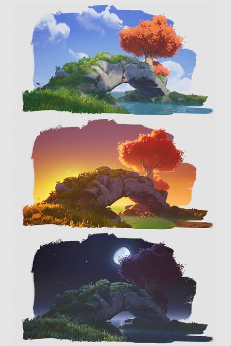 Stylized Landscape Art, Environment Digital Art, Light Study Reference Environment, Color And Light Study, Simple Environment Art, Environment Concept Art Sketch, 3d Stylized Environment, Environment Concept Art Landscape, Stylized Environment Concept Art