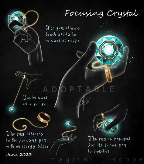 Fantasy Magic Markings, Fantasy Accessories Drawing, Fantasy Magical Items, Character Design Accessories, Magical Items Art, Crystal Powers Magic, Magic Trinkets, Fantasy Supplies, Magic Oc