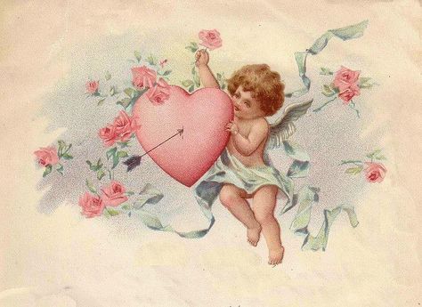 동화 삽화, Etiquette Vintage, Valentine Cupid, Postal Vintage, Vintage Valentine Cards, 카드 디자인, Angel Aesthetic, Valentine Card, Ethereal Art