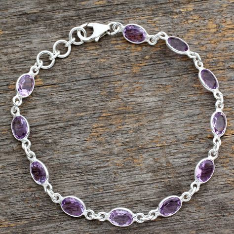 UNICEF Market | Handcrafted Indian Amethyst Sterling Silver Tennis Bracelet - Romantic Violet Silver Tennis Bracelet, Floral Stickers, Moonstone Beads, Jewelry Show, Amethyst Bracelet, Presents For Friends, Wedding Things, Handmade Sterling Silver, Tennis Bracelet