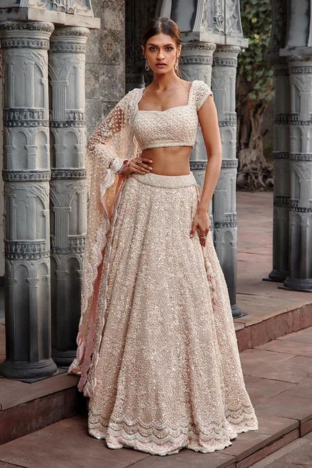 Buy Nitika Gujral Pink Tulle Embroidered Lehenga Set Online | Aza Fashions Tulle Lehenga, Orang India, Indian Outfits Lehenga, Wedding Lehenga Designs, Muslim Wedding Dresses, Lehenga Blouse Designs, Gaun Fashion, Lehenga Blouse, Indian Lehenga