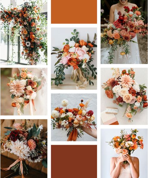 Popular Wedding Colors 2024, Fall Color Palette Wedding, Fall Wedding Aesthetic, Altar Flowers Wedding, September Wedding Colors, Summer Wedding Flowers, Fall Wedding Color Schemes, Forest Theme Wedding, Fall Wedding Color Palette