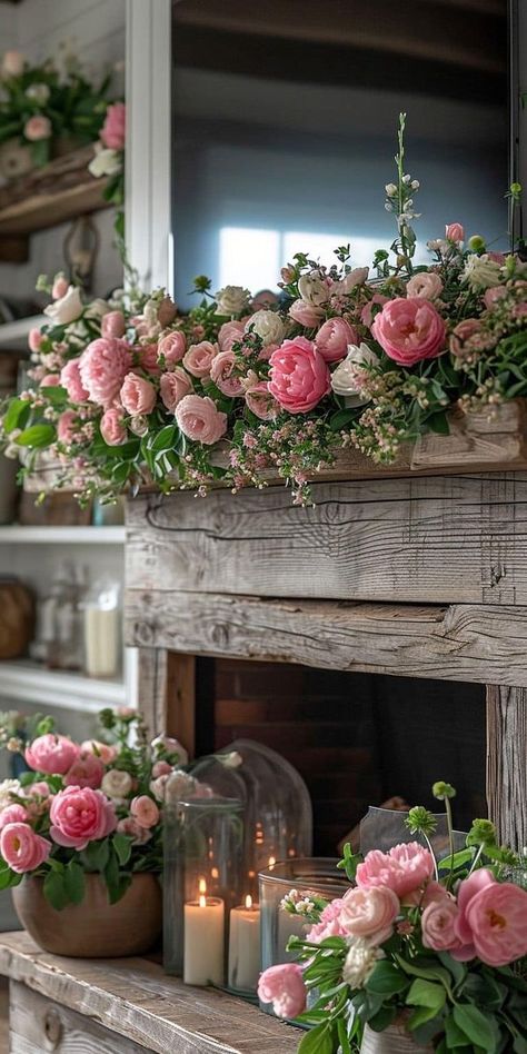 Keeping Up Appearances, Floral Home Decor, White Shabby Chic, Shabby Chic Vintage, Cottage Living, Fireplace Surrounds, Chic Vintage, Clothing Rack, Pretty In Pink