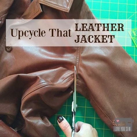 Upcycle That Leather Jacket – Love You Sew Repurposed Leather Jacket, Repurpose Leather Jacket, Leather Purse Patterns Free How To Make, Leather Jacket Refashion, Leather Jacket Diy Upcycle, Diy Leather Jacket Refashion, Leather Diy Jewelry, Recycled Leather Bag, Upcycle Leather Belts