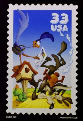 The U.S. Postal Service announced Wednesday Oct. 13, 1999 the designs for some of its 2000 postage stamps including one honoring the ever-frustrated Wile E. Coyote and his nemisis Road Runner. (AP Photo/USPS) Road Runner Bird, Postage Stamps Usa, طوابع بريد, Looney Tunes Show, Wile E Coyote, Usa Stamps, Chuck Jones, Classic Characters, Merrie Melodies