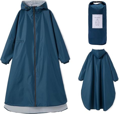 Ynport Crefreak Womens Long Waterproof Rain Coats Lightweight Rain Poncho Packable Outdoor Hooded Rainwear Windbreaker with Sleeves and Pocket, Navy Blue : Amazon.co.uk: Fashion Rain Coats, Rain Poncho, Hooded Raincoat, Raincoats For Women, Rain Coat, Wet Hair, Uk Fashion, Rain Wear, Sleeve Designs