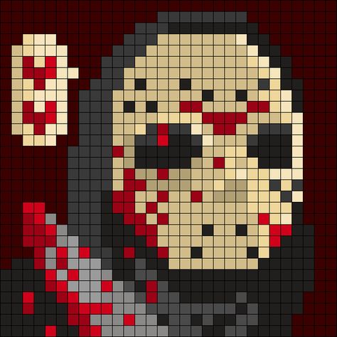 Michael Myers Pixel Art Grid, Horror Bead Pattern, Jason Voorhees Silhouette, Jason Voorhees Cross Stitch, Horror Grid Pattern, Parting Gifts, Jason Vorhees, Pattern Maker, Photo Pattern