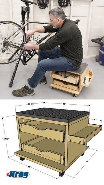 Officine In Garage, Garage Workshop Organization, Tool Storage Diy, Storage Trolley, Rolling Storage, Diy Garage Storage, Garage Storage Organization, Seat Storage, Small Space Diy