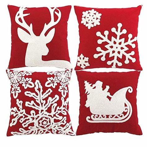 Embroidery Cases, Holiday Pillows Covers, Christmas Pillow Cover, Embroidery Christmas, Christmas Pillows, Holiday Pillows, Link Click, Throw Pillows Christmas, Cotton Embroidery