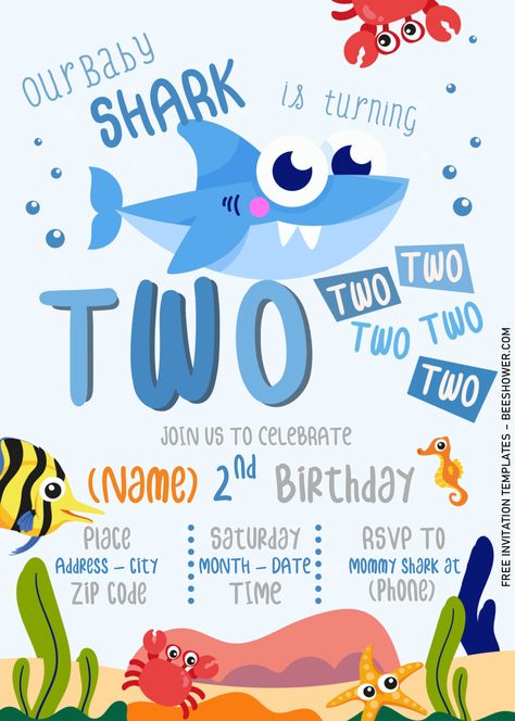 Cool Baby Shark Baby Shower Invitation Templates - Editable With Microsoft Word Baby Shark Baby Shower, Baby Shark Invitation, Shark Birthday Party Invitation, Shark Invitation, Shark Baby Shower, Shark Birthday Invitations, Birthday Party Places, Shark Themed Birthday Party, Baby Birthday Invitations