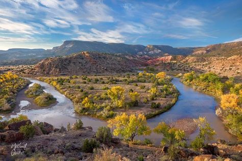 'morning light kisses the tablelands, plateaus and hillsides of the santa fe national forest during autumn colours along the rio chama river in northern nm' || photo: jubilant kisses by michael greene Santa Fe National Forest, Northern New Mexico, Autumn Colours, Autumn Colors, Morning Light, National Forest, Santa Fe, New Mexico, Fall Colors