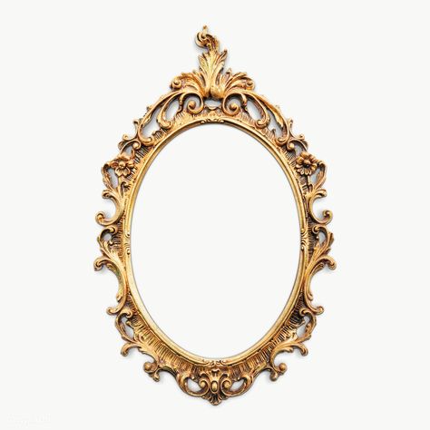 Mirror Character Design, Gold Frame Aesthetic, Gold White Aesthetic, Picture Frame Aesthetic, Old Photo Frames, Gold Mirror Frame, Vintage Mirror Frame, Gold Frame Png, Gold Oval Frame