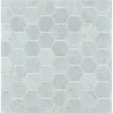 2" hexagon mosaic in honed finish Marble Tile Bathroom Floor, White Marble Tile Bathroom, Hexagon Marble Tile, Thassos Marble, Shower Mosaic, Blue Bathroom Tile, Ann Sacks Tiles, Marble Tile Bathroom, Unique Marble