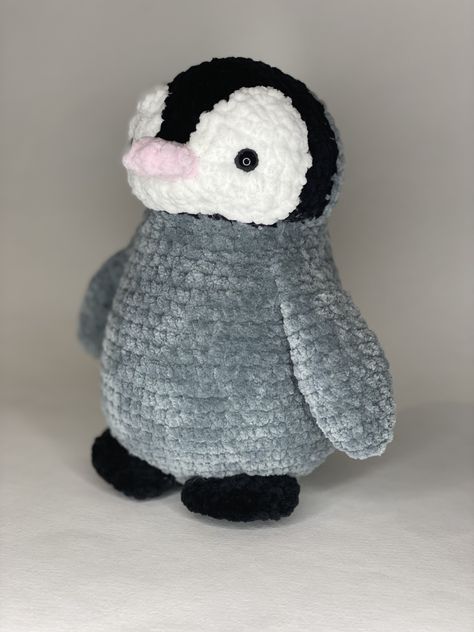 Penguin Crochet, Cute Crochet Penguin, Grey Crochet Plushies, Crochet Black Plushie, Large Penguin Crochet Pattern Free, Crochet Plushies Penguin, Plush Penguin, Penguin Pattern, Crochet Penguin