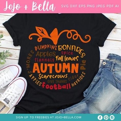 @jojoandbellaSVG posted to Instagram: Pumpkin Word Art SVG + Printable Tap the link in my bio for more info -> @jojoandbellasvg #sublimationprinting #sublimation #decor #homedecor #silhouette #svg #cricut #dxf #silhouettedesign #svgcuttingfiles #svgdesigns #siluette #silhouettestudio #cricutdesign #printables #printable #silhouettecameo #fall #itsfallyall #pumpkin #pumpkins #lovefall #autumn #pumpkinart #happyfall #pumpkinpatch #fallshirt Fall Shirts Sublimation, Fall Tshirt Designs Vinyl, Fall Svg Shirts, Dtf Shirts, Fall Bonfire, Cricut Signs, Harvest Festivals, Shirt Crafts, Fall Tee Shirts