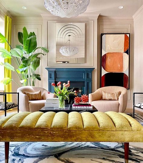 Check out this AWESOME collaboration between Jill White Designs and Lindsay Cowles. Fantastic!! Design Salon, Colourful Living Room, Interior Modern, Livingroom Layout, Eclectic Interior, Living Room Design, Living Room Inspo, A Living Room, Room Layout