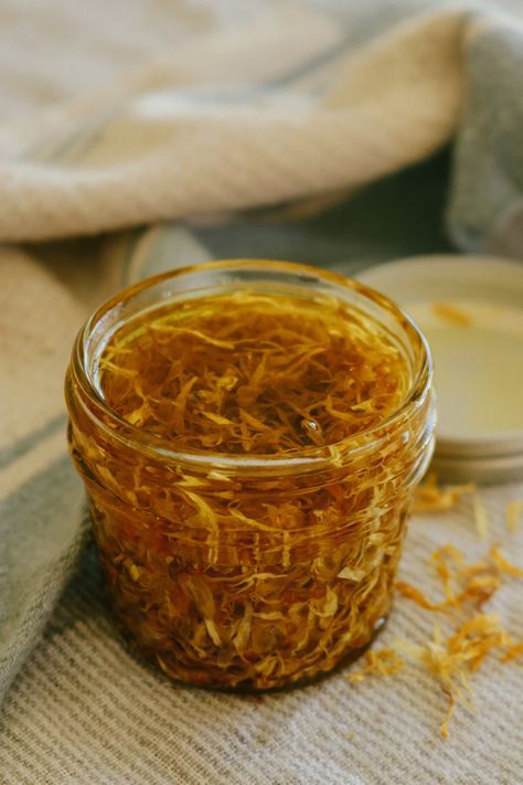 How to make a healing calendula-infused oil from scratch at home using only two ingredients. Calendula oil is a wonderful oil that has many uses. Two of my favourites are to use in my skincare cleansing oils or homemade calendula cream. Calendula Infused Oil, Argan Oil Face, Calendula Cream, Infused Oil, Calendula Flower, Calendula Oil, Herb Recipes, Infused Oils, Nut Milk