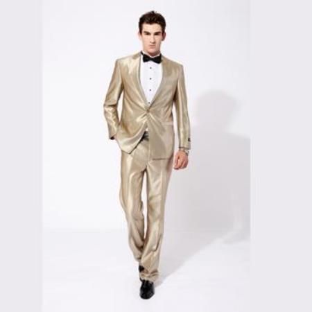 SKU#JR69W Mens Champagne ~ Tan Shiny Sharkskin 2 button suit $199 Cowboy Tuxedo, Champagne Suit, Tan Groomsmen Suits, Tan Groomsmen, Tan Tuxedo, Suits Men Slim, Groomsmen Tuxedos, Zoot Suit, Slim Fit Suit Men